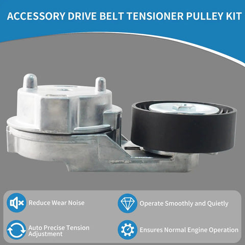 Premium Engine Belt Tensioner Serpentine Idler Pulley Kit 39269 For Cars Trucks Check Fitment Ensures Reliable Drive No Belt Slippage Noise Heavy Duty Keeps Ride Tight Easy Install Quality Parts Restore Power Save Money Daily Driving Keeps Transport, metal tensioner and black idler pulley
