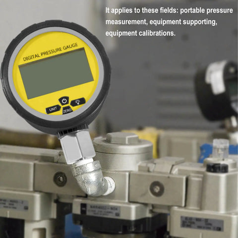 Heavy Duty Hydraulic Pressure Gauge Digital Display 10000 PSI 700 BAR With 1/4 Inch NPT Connector mounted on equipment
