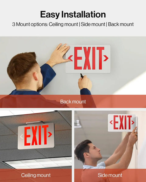 Six Pack Red LED Exit Signs Double Sided With 90 Minute Battery Backup For Emergency Exits High Visibility 6 Inch letters, back mount install