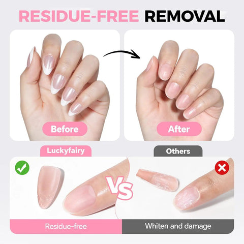 Before and after using 15g Semi Solid Nail Glue For Press Ons With 10ml Glue Remover Quick Dry Extra Strong Bond No Lamp Needed