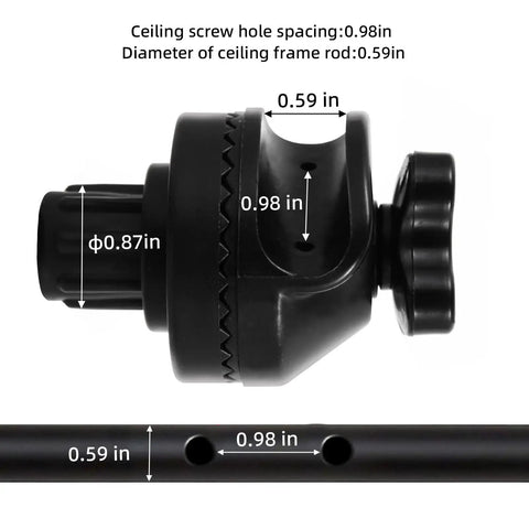 Detailed view of Replacement Plastic Canopy Fittings For Outdoor Porch Swing Frame Attachments with measurements shown.