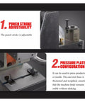 Heavy Duty Cast Iron Manual Arbor Press Workhorse For Precision Punching Riveting Stamping With Adjustable Handwheel Design showing adjustable punch stroke and pressure plate configuration.