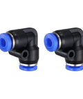 2 Pack Push To Connect 90 Degree Pneumatic Air Fittings, 0.16 Inch Tube Outer Diameter, Plastic Blue Elbow Quick Connect Tubing