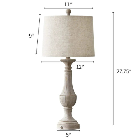 Farmhouse 3 Way Dimmable Touch Table Lamps Set of 2 with USB Ports for Nightstand Living Room and Bedroom in rustic white style