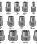 49 Piece Screw And Bolt Extractor Set With Left Hand Drill Bits For Damaged Bolts And Stripped Screws sockets and adapters display