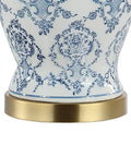 Blue And White Chinoiserie Ceramic Urn Table Lamp base with chinoiserie pattern and gold accent