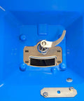Close-up of Spyker Winter Weather Deicing Kit With Ergo Pro 50 Pound Spreader hopper interior and stainless steel agitator.
