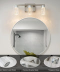 Three Light Brushed Nickel Vanity Light With Three Color Modes 3000K 4000K 6500K Eye Protection LED Bathroom Fixture over round mirror