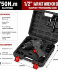 Professional Grade Half Inch Air Impact Wrench Boasting Dual Hammer Action And Stepless Speed Trigger Delivers Badass Heavy Duty Torque For Fastener Removal Jobs in blow molded case.