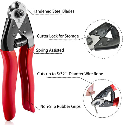 Cable cutter for One Eighth Inch 304 Stainless Steel Wire Rope Kit 100 Feet With Loop Sleeves And Thimbles Seven By Seven Aircraft Cable