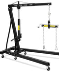 Tough Folding Engine Hoist And Hydraulic Cherry Picker Shop Crane 4400 Pound Lifting Capacity with telescopic boom and chains.