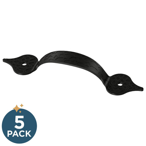 Matte Black Cabinet Handles Five Pack Three And A Half Inch Center To Center Classic Pulls with hammered texture finish.