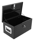 Heavy Duty 20 Inch Aluminum Diamond Plate Truck Bed Tool Box With Side Handle And Lock Keys Tank Tough Workhorse Storage Chest for Pickup RV Trailer, open view showing interior.