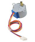 28BYJ-48 5V stepper motor, front view, blue housing, multicolor wires to white connector