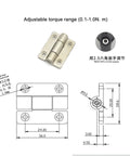 Zinc alloy torque hinge, nickel finish, 28.6×36 mm, adjustable torque 0.1–1.0 N·m, 1 pc