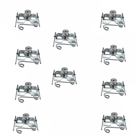 Front view: ten chrome-plated steel Dzus fasteners with springs and tab plates for sheet metal panels