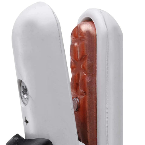 Close-up of Heavy Duty Welding Clamp Electrode Holder showing copper grooved jaws and insulated grip for stick welding.