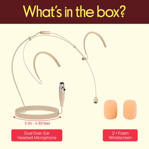 Dual Over-Ear Headset Mic For Presentations With Omni-Directional Condenser Pickup, 4-Pin Mini XLR, Beige, 3.9 ft Cable, Windscreen