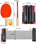 Portable Ping Pong Paddle Set With Retractable Net 2 Rackets 3 Balls Carry Bag Indoor Outdoor Table Tennis Gear dimensions diagram