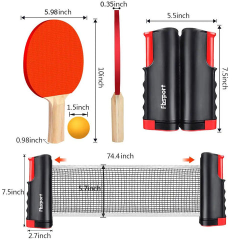 Portable Ping Pong Paddle Set With Retractable Net 2 Rackets 3 Balls Carry Bag Indoor Outdoor Table Tennis Gear dimensions diagram