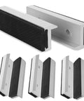 Heavy Duty 6 Pack 4 Inch Magnetic Bench Vise Soft Jaws Pads, Rock Solid Aluminum And Rubber Vice Protectors displayed with soft rubber grips.