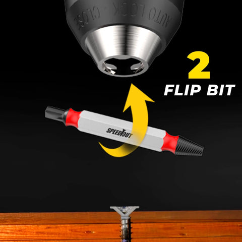 Impact Rated Five Piece Damaged Screw Extractor Set With Quick Connect Magnetic Adapter And EZ View Case For Removing Stripped Screws Fast And Easy From Drills And Impact Drivers Color Coded Extractors shown in use with a drill and screw.