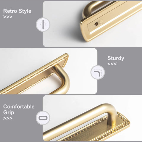 Champagne Bronze Cabinet Pulls With Bead Edge Backplates, 5 Inch Hole Centers, Solid Zinc Alloy Construction, showing close-up details
