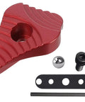 Drop In Aluminum Safety Upgrade With Ball And Steel Plate For Mossberg Shotguns 12 And 20 Gauge 500 590 835 940 88 Red Anodized CNC Machined Made In USA Beefed Up Quick Install showing red safety component with accessories