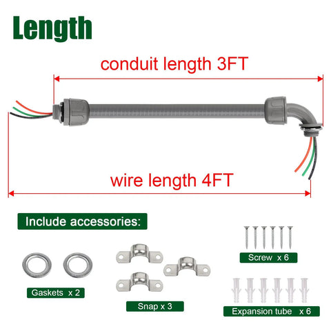 4 Foot Liquid Tight Conduit Kit with 1/2 Inch Pre-Wired Electrical Whip and accessories including screws and gaskets for outdoor HVAC wiring.