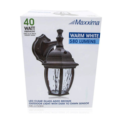 Outdoor Wall Light Sconce With Dusk To Dawn Sensor, 580 Lumens Of Warm 3000K Glow, Clear Water Glass, Aged Bronze Aluminum Box