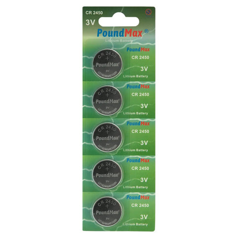 Premium Cr2450 3V Lithium Button Cell Batteries 5 Count for electronic devices, featuring a pack of five CR2450 batteries.
