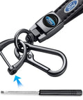 Premium Genuine Leather Car Key Chain Ford Style Zinc Alloy Key Fob Cover with swivel clip and black leather design.