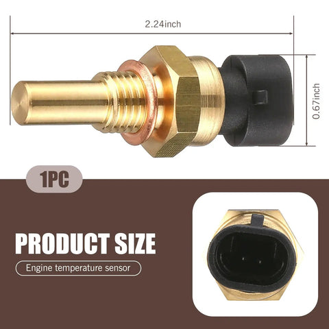 Engine Coolant Temperature Sensor For Delphi III Brass Body Water Temperature Sensor With High Temperature Resistance OEM Numbers 15404280 12191170 60811520 12608814 Durable Plastic Alloy Sensor For Auto Engine Cooling System, size 2.24 x 0.67 inches, brass and black plastic, front and connector view