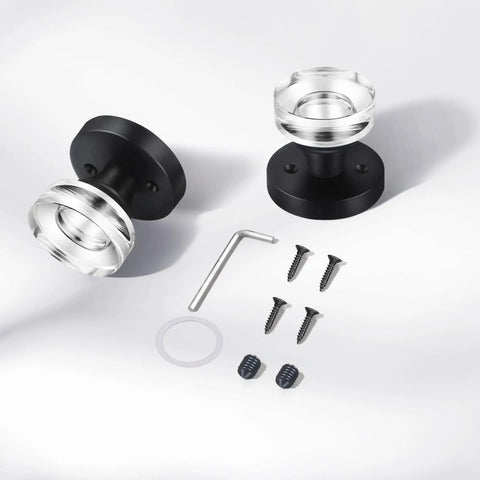 Two Pack Glass Black Dummy Door Knobs With Crystal Clear Interior Trim, Round vintage Style Matte Black Dummy Door Handle for DIY install
