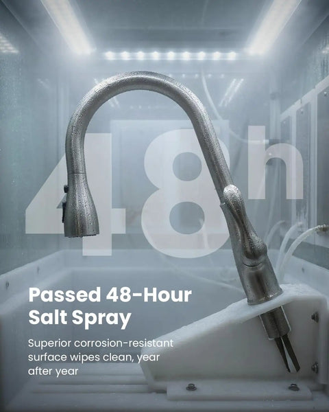 Touchless Kitchen Faucet With Pull Down Sprayer, Motion Sensor Hands Free Convenience undergoing salt spray test