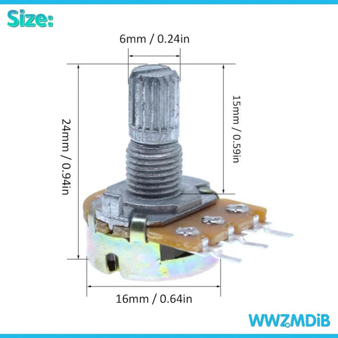 Single potentiometer from 80 Pcs Potentiometer Kit With Knobs B1K 2K 5K 10K 20K 50K 100K 250K 500K 1M Ohm Rotary B Type