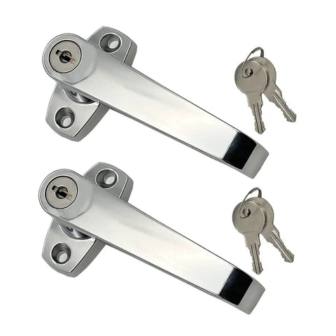 Built Tough L Shape Lever Door Locks For Cabinets Set Of Two Glossy Chrome Plated Zinc Alloy Cam Handles with keys.