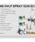 Hella Adjustable Pneumatic Paint Sprayer Featuring Pro Grade Brass Valve And Rock Solid Chrome Aluminum Housing Delivers Slick Coatings For Fast Auto Detailing Or Household Makeovers Without Any Hassle, 2008 HVLP spray gun kit with various nozzles and accessories.