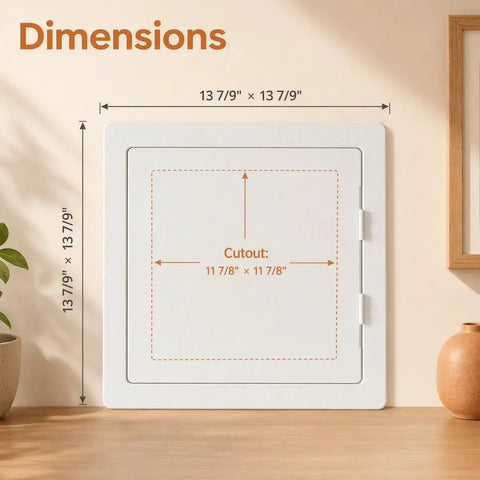 Dimensions of Rock Solid 12 Inch Abs Plastic Hinged Access Panel Waterproof Wall Cover Door for Bathrooms and Kitchens.
