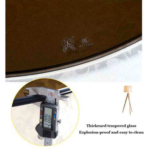 Go-To Large Glass Lazy Susan Turntable with aluminum bearing, 10mm thick brown tempered glass surface details.