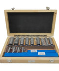 22 Piece Keyway Broach Set In HSS Metric Cutting Tools For CNC Machines Top Notch High Speed Steel Broaches For Precise Keyway Shaping Includes B1-4 B1-5 C1-6 C1-8 And 12B To 30C Sizes For Pros. Wooden case with HSS keyway broaches and shims