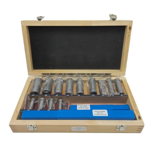 22 Piece Keyway Broach Set In HSS Metric Cutting Tools For CNC Machines Top Notch High Speed Steel Broaches For Precise Keyway Shaping Includes B1-4 B1-5 C1-6 C1-8 And 12B To 30C Sizes For Pros. Wooden case with HSS keyway broaches and shims