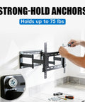 Self Drilling Drywall Anchors With Screws Kit 120 Pieces, person mounting TV bracket on wall holding up to 75 lb