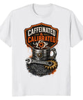 Cool Classic Fit Cotton Tee Featuring A Wrench, Gear, And Blueprint Design Perfect For Garage Mechanics Coffee Lovers And DIY Guys Who Fix Everything on a white background.