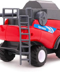 1:32 Scale Friction Powered Red Combine Harvester Farm Toy with Realistic Reel, Rotating Header, Removable Ladder, 25cm Long