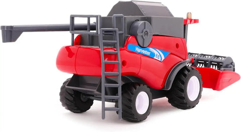 1:32 Scale Friction Powered Red Combine Harvester Farm Toy with Realistic Reel, Rotating Header, Removable Ladder, 25cm Long