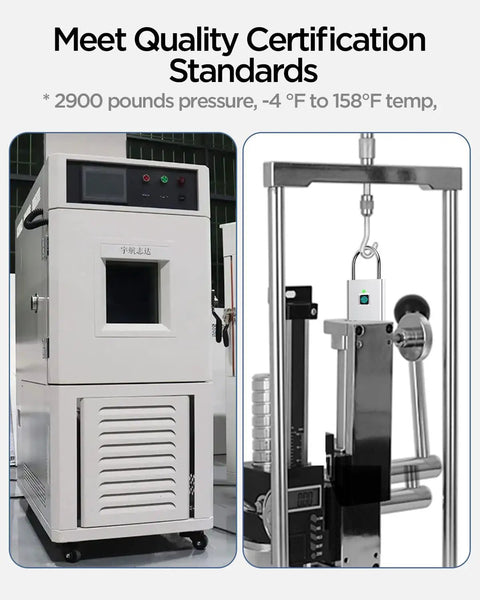 Fingerprint Padlock Keyless Biometric Lock undergoing pressure and temperature testing in a lab setup