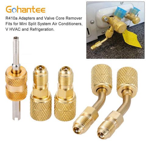 R410A Mini Split System Charging Vacuum Port Adapter With Five Sixteenth Inch To Quarter Inch SAE Flare Valve Core Remover R134A Hose
