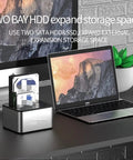 Heavy Duty Aluminum Hard Drive Docking Station For 2.5 And 3.5 Inch Sata Hdd And Ssd connected to a laptop for data transfer.