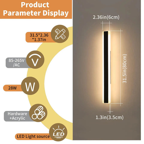 Dope Outdoor Wall Sconce Lights With Three Color Temperatures 3000K 4500K 6000K For Patio Yard Garage, dimension display.